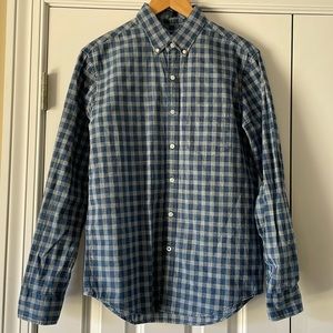 American Eagle Denim and Cream Plaid Shirt